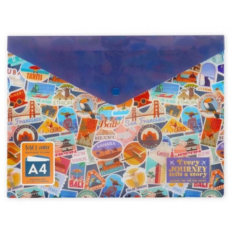 Φάκελος Κουμπί Α4 Fold & Order Travel Stickers Legami