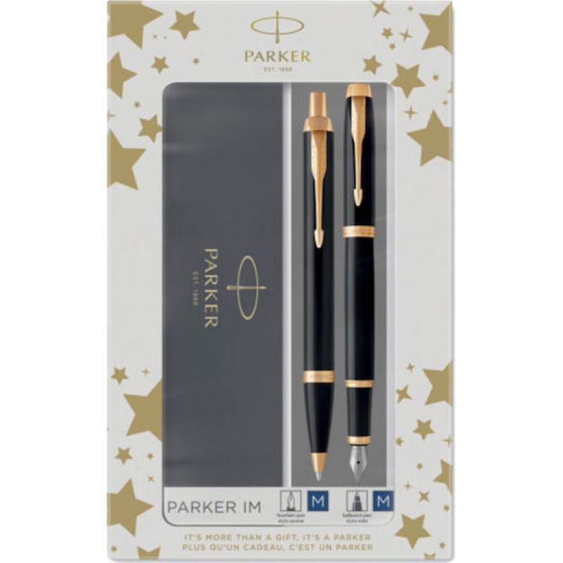 Σετ Στυλό Ballpoint Medium με Πένα Medium από Ατσάλι Laque Black Parker IM Duo 