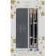 Σετ Στυλό Ballpoint Medium με Πένα Medium από Ατσάλι Laque Black Parker IM Duo 