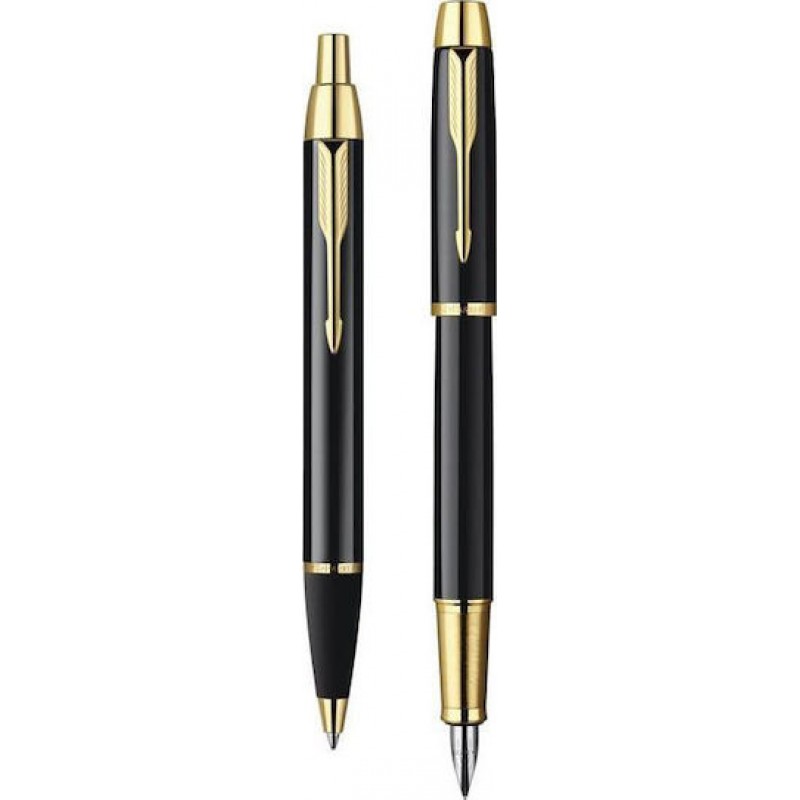 Σετ Στυλό Ballpoint Medium με Πένα Medium από Ατσάλι Laque Black Parker IM Duo 