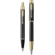 Σετ Στυλό Ballpoint Medium με Πένα Medium από Ατσάλι Laque Black Parker IM Duo 