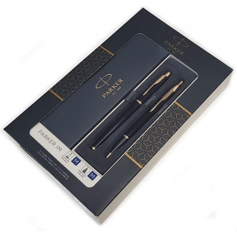 Σετ Στυλό Ballpoint Medium με Πένα Medium από Ατσάλι Laque Black Parker IM Duo 