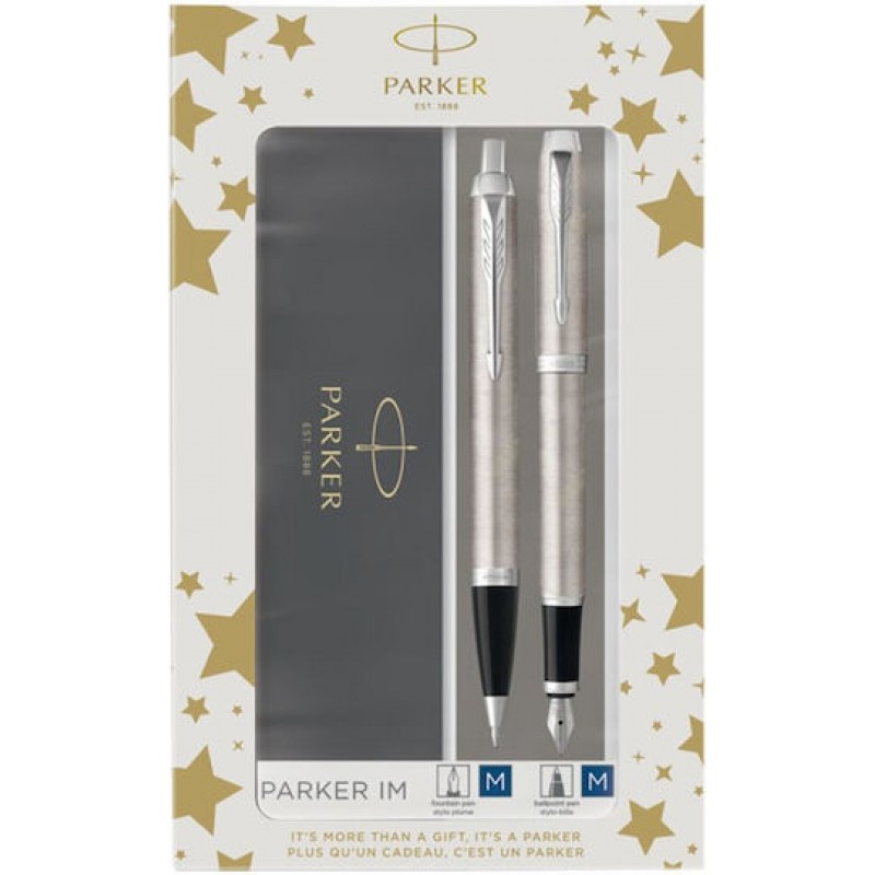 Parker IM Duo Essential Σετ Στυλό Ballpoint Fine με Πένα Fine από Ατσάλι Ασημί σε Θήκη