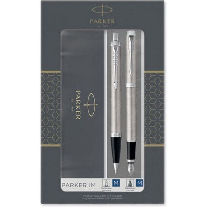 Parker IM Duo Essential Σετ Στυλό Ballpoint Fine με Πένα Fine από Ατσάλι Ασημί σε Θήκη