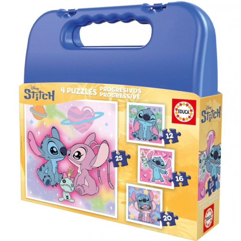 Βαλίτσα Με Παζλ Stitch Disney 12 Με 25Τμχ Διάφορα Παζλ Educa