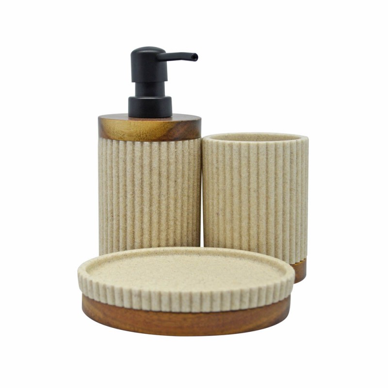 Dispenser Πολυεστερικό Μπεζ Με Ξύλο Ακακίας 7.9X7.9X17.5Εκ . ankor
