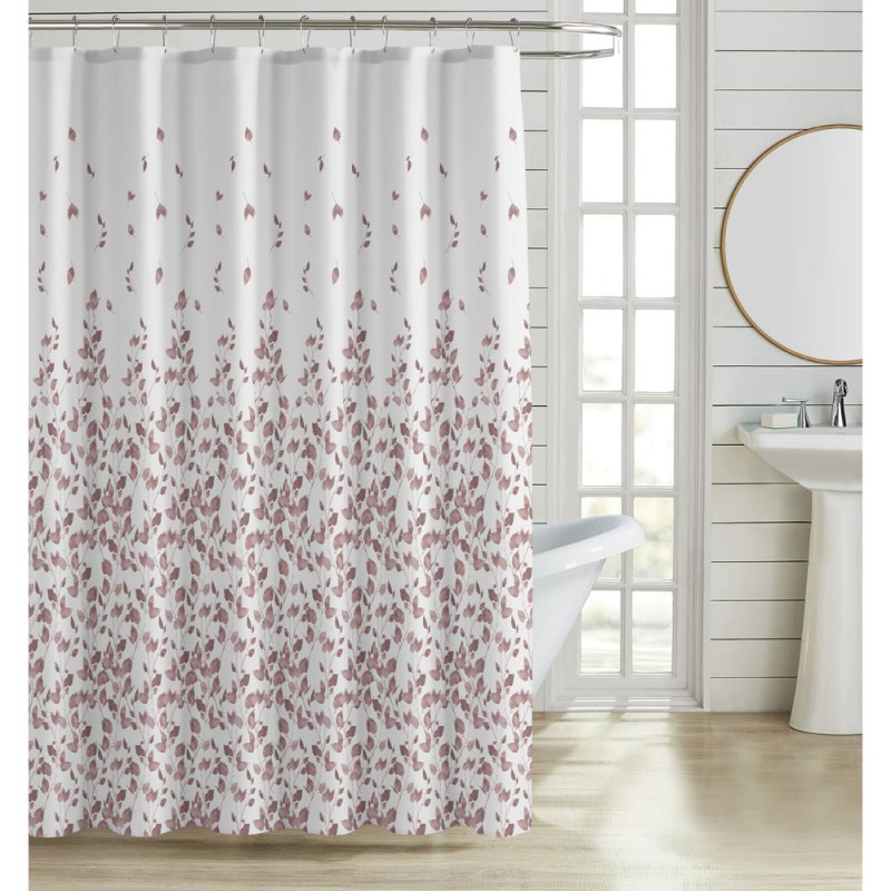 Κουρτίνα Μπάνιου Πολυεστερική 180X180Εκ 90Gsm Με 12 Κρίκους Με Σχέδιο Φύλλα Σε Απόχρωση Σάπιου Μήλου Ankor