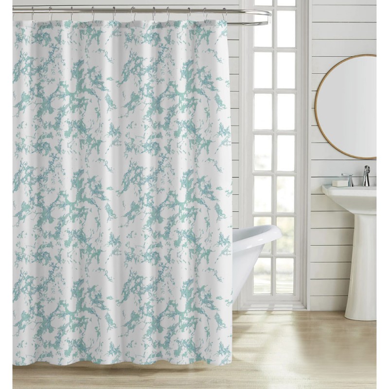 Κουρτίνα Μπάνιου Πολυεστερική 180X180Εκ 90Gsm Με 12 Κρίκους Εφέ Μάρμαρο Σε Τουρκουάζ Χρώμα Ankor