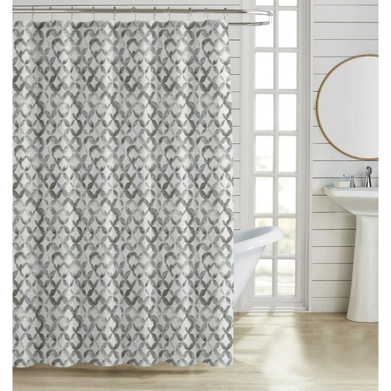 Κουρτίνα Μπάνιου Πολυεστερική 180X180Εκ 90Gsm Με 12 Κρίκους Γεωμετρικό Μοτίβο Σε Γκρι Χρώμα Ankor
