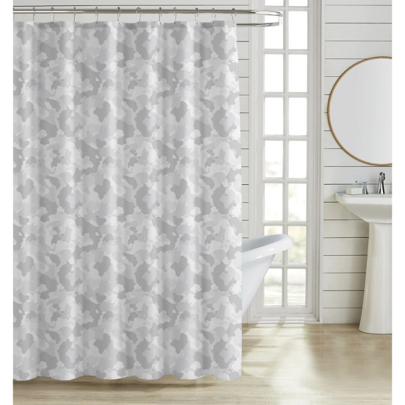 Κουρτίνα Μπάνιου Πολυεστερική 180X200Εκ 90Gsm Με 12 Κρίκους Αφηρημένο Μοτίβο Σε Γκρι Χρώμα Ankor