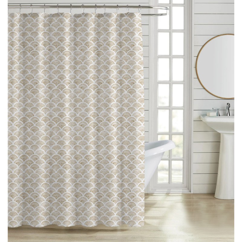 Κουρτίνα Μπάνιου Πολυεστερική 180X200Εκ 90Gsm Με 12 Κρίκους Γεωμετρικό Μοτίβο Σε Μπεζ Χρώμα Ankor