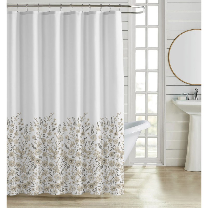 Κουρτίνα Μπάνιου Πολυεστερικη 180X200Εκ 90Gsm Με 12 Κρίκους Λουλουδάτο Σχέδιο Σε Γήινους Τόνους Ankor