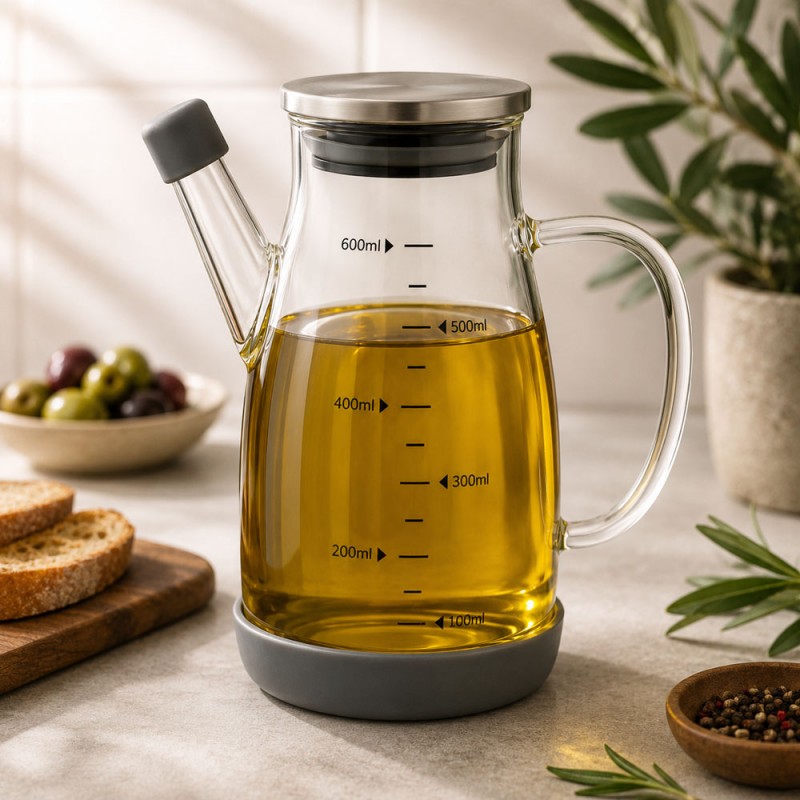 Δοχείο Λαδιού Γυάλινο 0.65Lt Με Στόμιο Ροής Και Δοσομετρητή Ankor