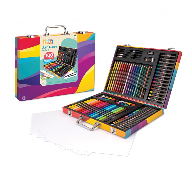 Κασετίνα Ζωγραφικής HappiHobbi Deluxe Rainbow Με 100 Αξεσουάρ Για 3+ Χρονών As Company