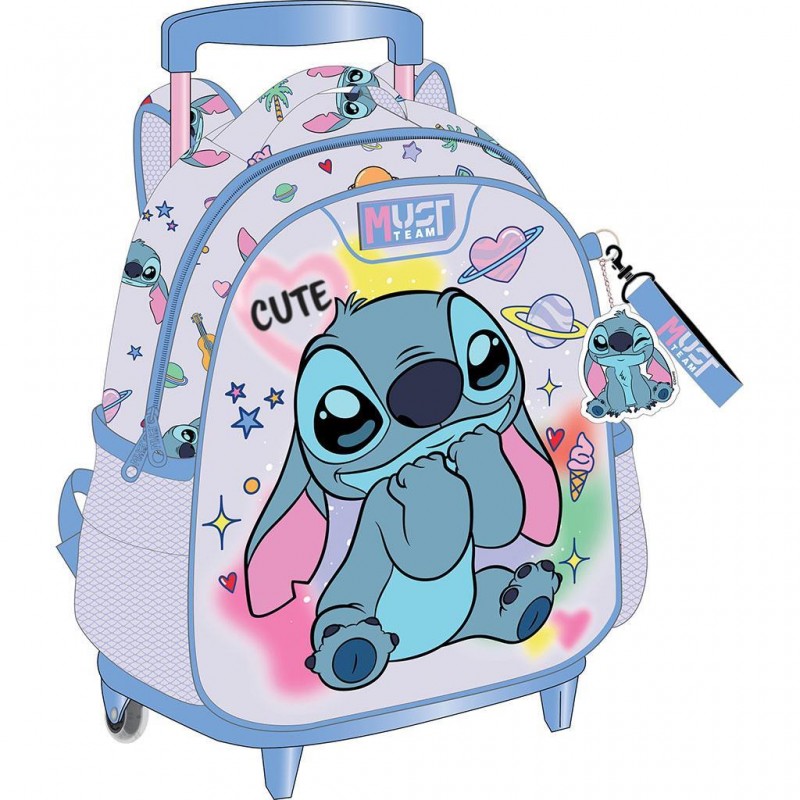 Σχολική Τσάντα Τρόλεϊ Νηπιαγωγείου Stitch Cute Με Θήκη Για Παγούρι 8lt 27x10x31Εκ Must Team