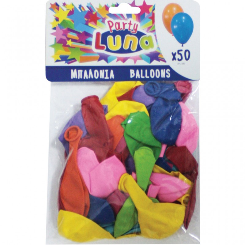 Μπαλόνια Διάφορα Χρώματα 24Εκ 50Τμχ Luna