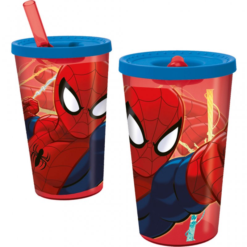 Ποτήρι Παιδικό Με Καλαμάκι 450ml Spiderman Πλαστικό