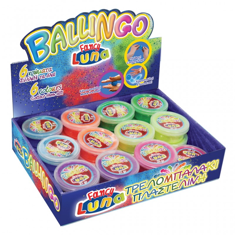 Πλαστελίνη Τρελομπαλάκι Ballingo Luna 21 γρ. σε 6 Μεταλλικά Χρώματα με Glitter