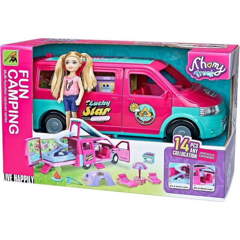 Τροχόσπιτο Σετ Με Κούκλα 37.2x17.2x23Εκ Luna Diakakis