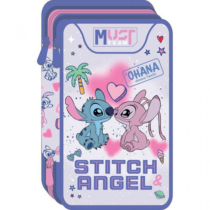 Κασετίνα Διπλή Γεμάτη Stitch & Angel Ohana 12x6x19.5Εκ Team Must  