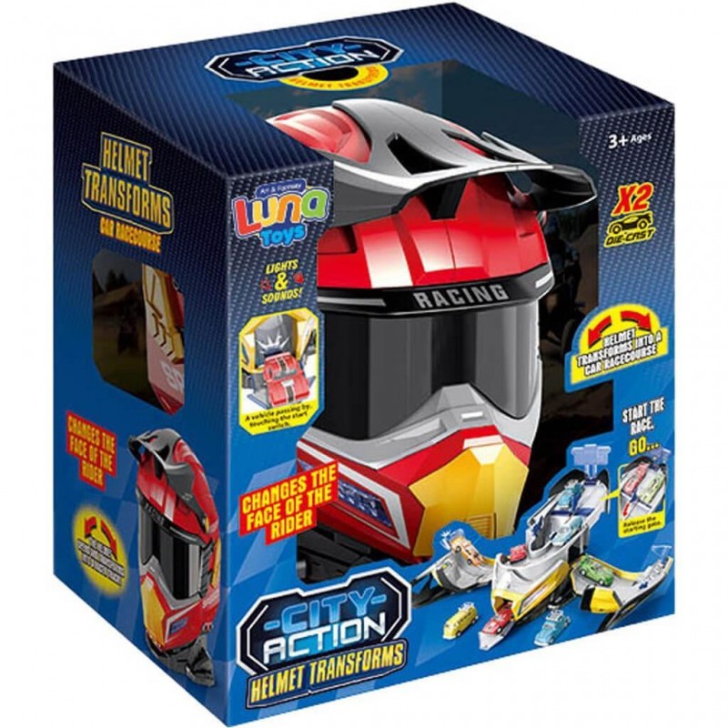 Πάρκινγκ Κράνος Κόκκινο Με 2 Μεταλλικά Αυτοκίνητα Με Φως Και Ήχο 25x20x28Cm Luna Diakakis