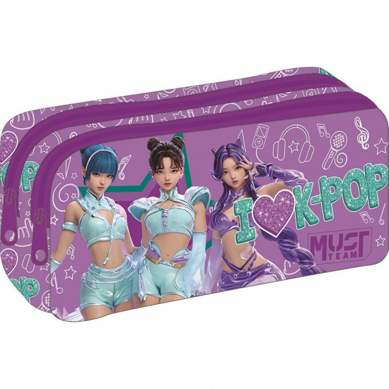 Κασετίνα Βαρελάκι Με 2 Θήκες K-Pop Μωβ Must