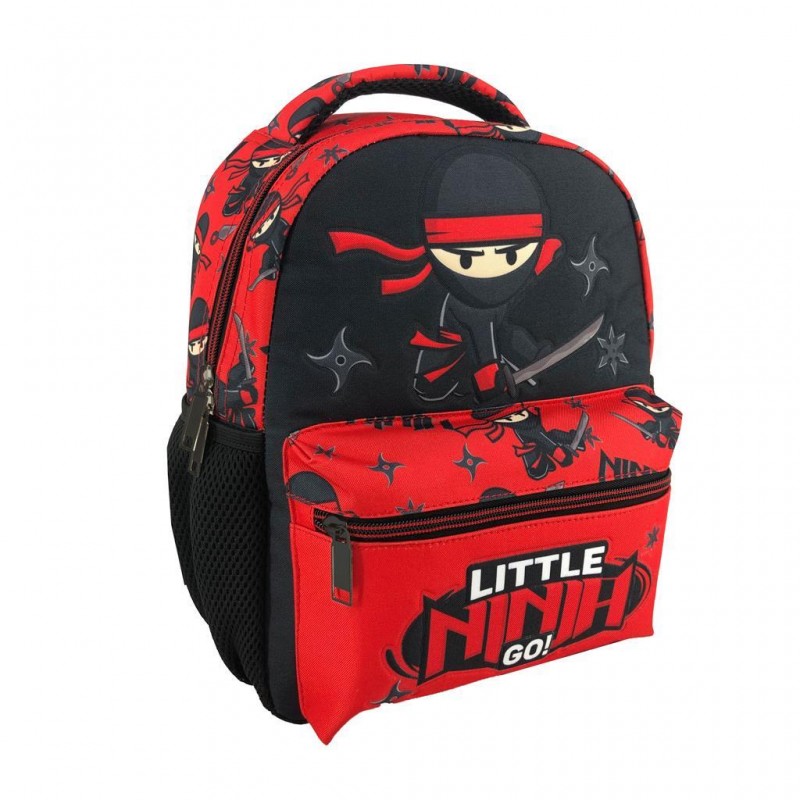 Σχολική Τσάντα Πλάτης Νηπιαγωγείου Little Ninja Κόκκινη Με Θήκη Για Παγούρι 8lt 27x10x31Εκ Must Team 