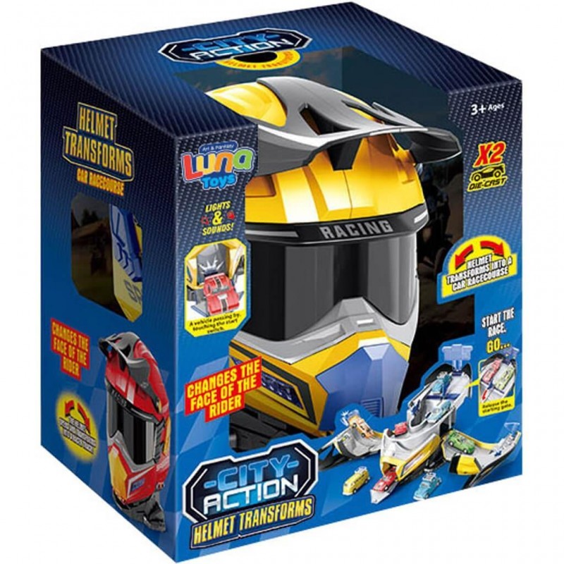 Πάρκινγκ Κράνος Κίτρινο Με 2 Μεταλλικά Αυτοκίνητα Με Φως Και Ήχο 25x20x28Cm Luna Diakakis