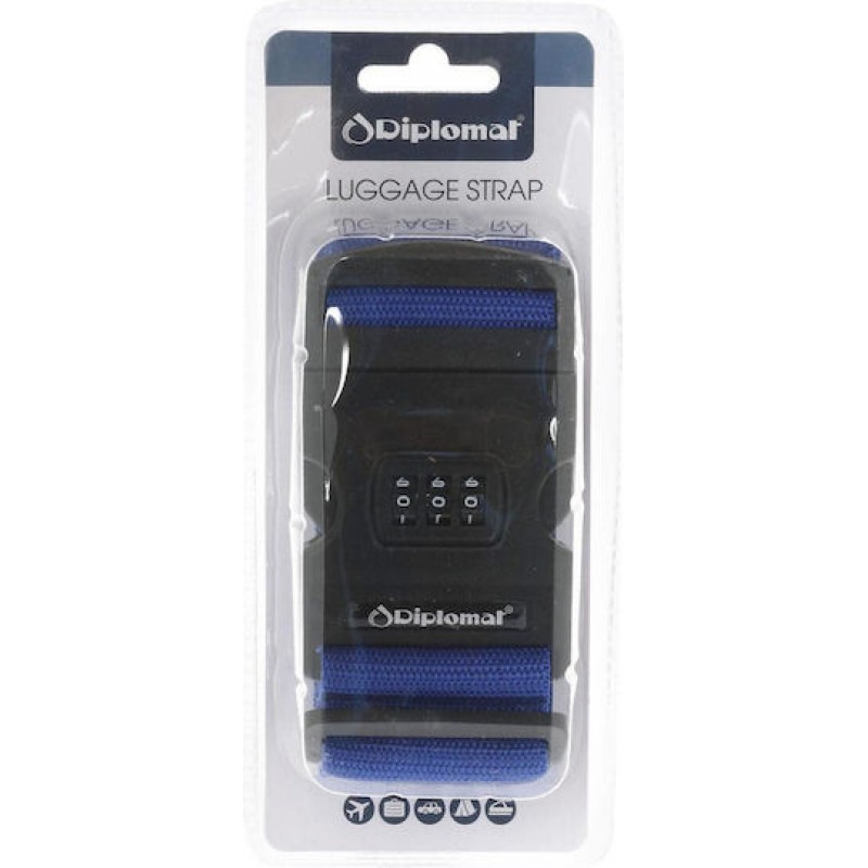 Ιμάντας Βαλίτσας με 3ψήφιο Συνδυασμό σε Μπλέ Χρώμα Diplomat