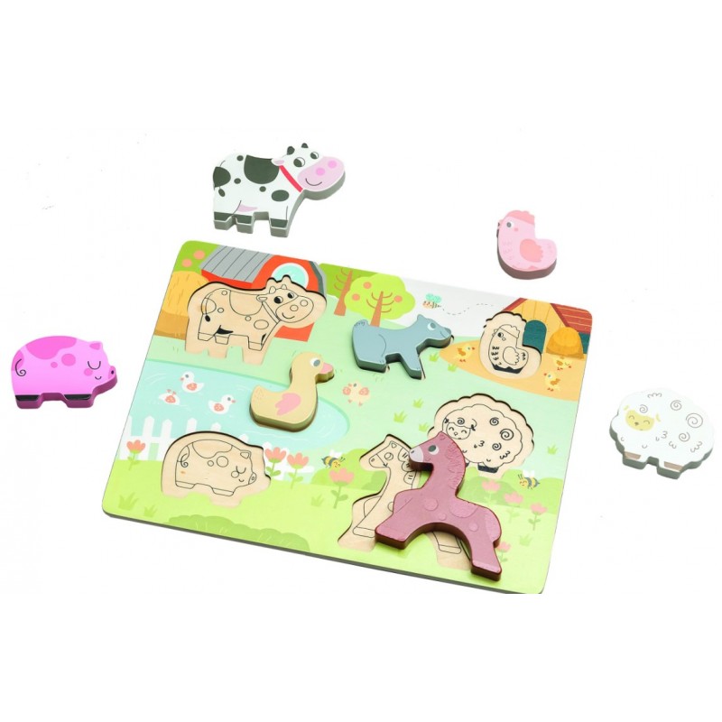 Ξύλινο Παζλ Με Ζωάκια 18m+ 30x2x23Εκ Doly Toys