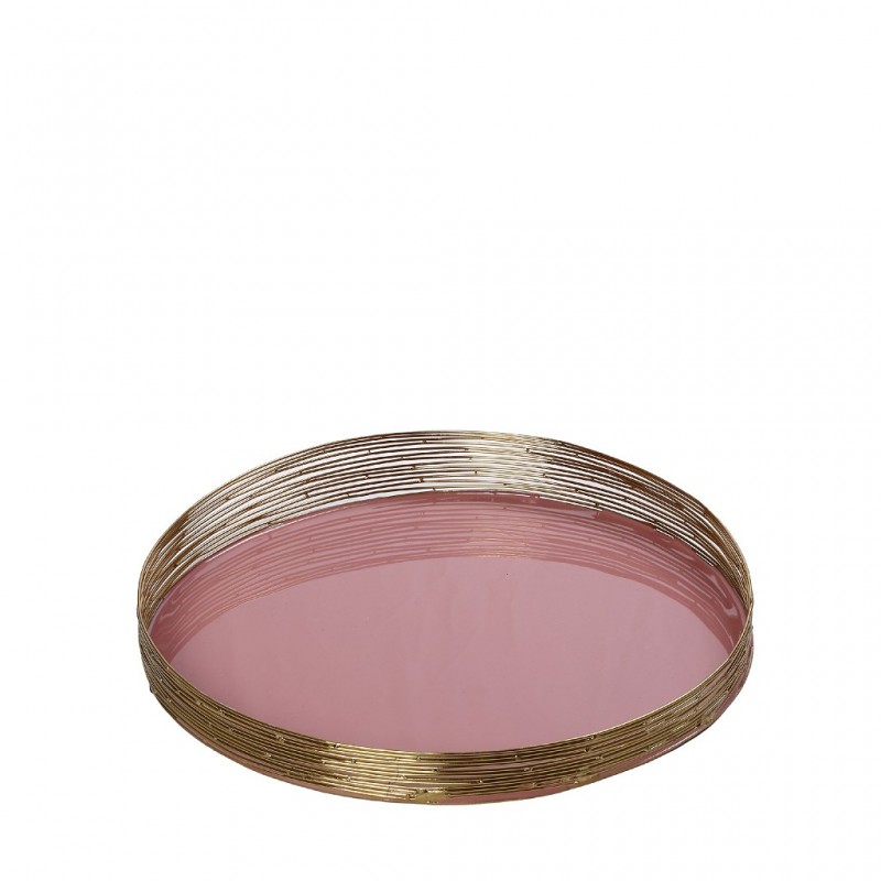 Δίσκος Διακοσμητικός Στρογγυλός Μεταλλικός Ροζ Ανοιχτό Χρυσό 35Εκ
