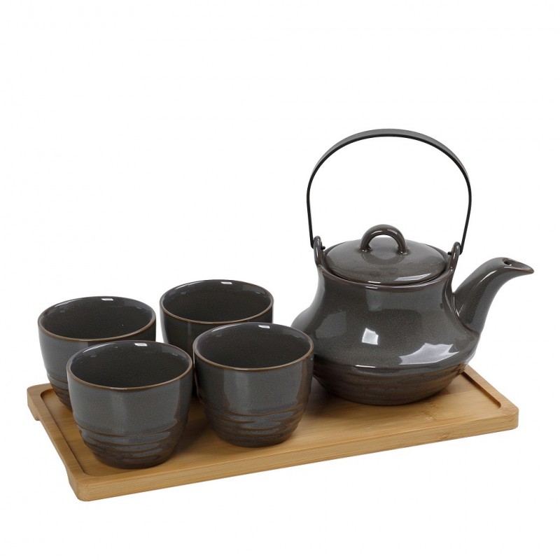 Σετ Τσαγιού Με Σίτα 1x600/4x200ml Με Δίσκο Μπαμπού Γκρι Ritual Espiel