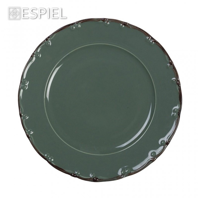 Πιάτο Ρηχό Πορσελάνη Πράσινη Με Καφέ Rim Liana Δ 27x2 Εκ Espiel