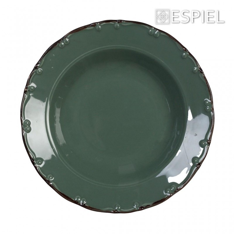 Πιάτο Βαθύ Πορσελάνη Πράσινη Με Καφέ Rim Liana Δ 23x4.5Εκ Espiel