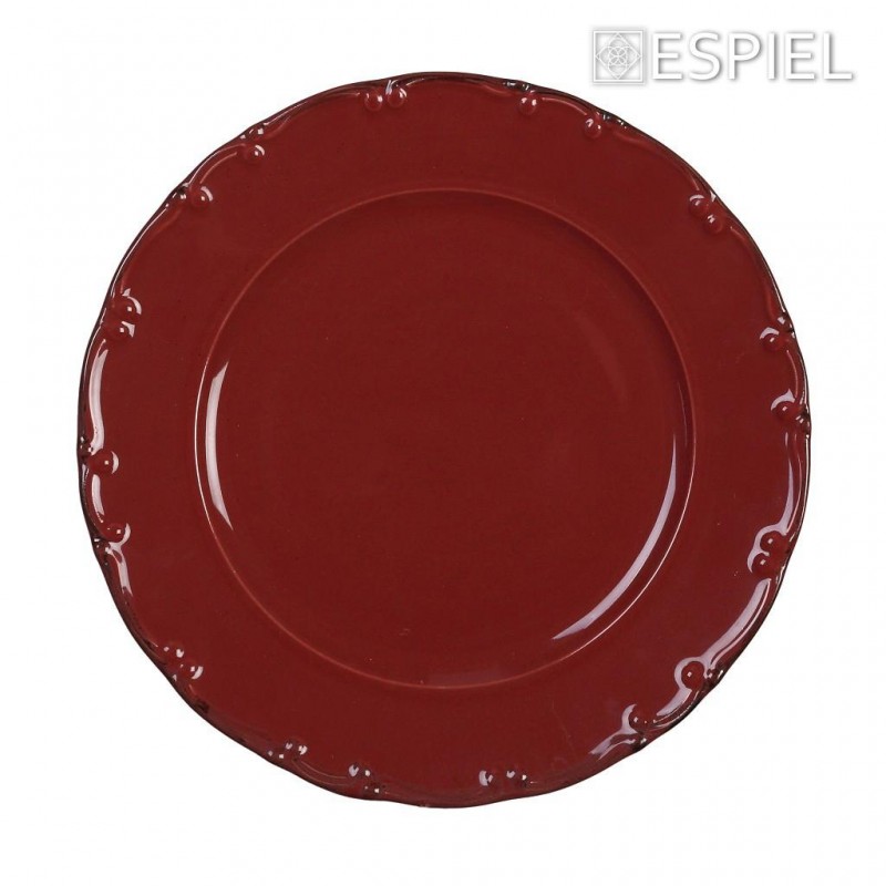 Πιάτο Ρηχό Πορσελάνη Κόκκινο Με Καφέ Rim Liana Δ 27x2 Εκ Espiel 