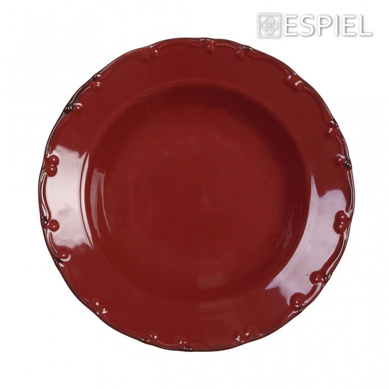 Πιάτο Βαθύ Πορσελάνη Κόκκινη Με Καφέ Rim Liana Δ 23x4.5Εκ Espiel 