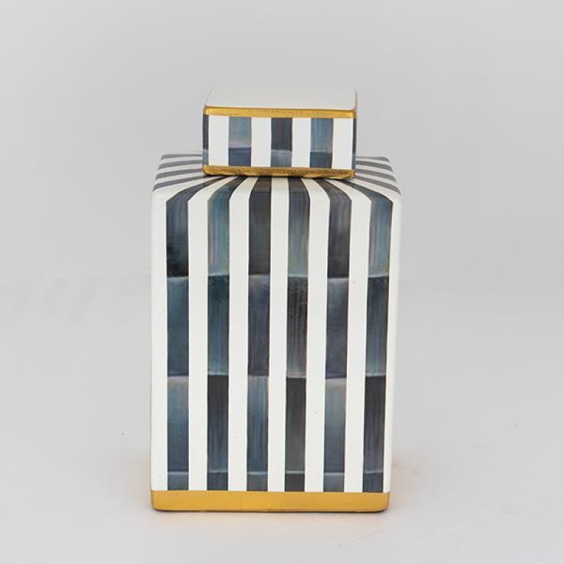 Βάζο Με Καπάκι Κεραμικό Μπλε & Μαύρο 13x8x22Εκ Estheti