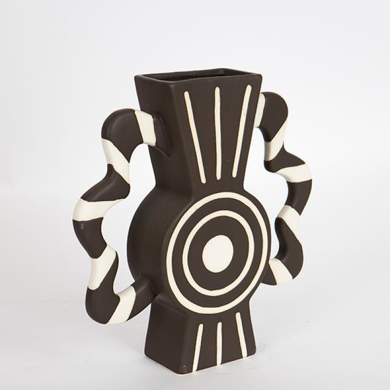 Βάζο Κεραμικό Μαύρο/Μπεζ με Χερούλια 37x 8x35.5cm