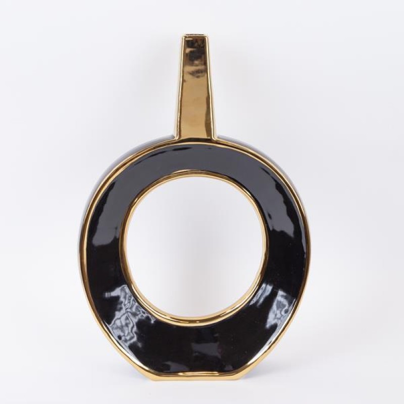 Βάζο Κεραμικό Μαύρο & Χρυσό 30.5x7.2x45cm Estheti