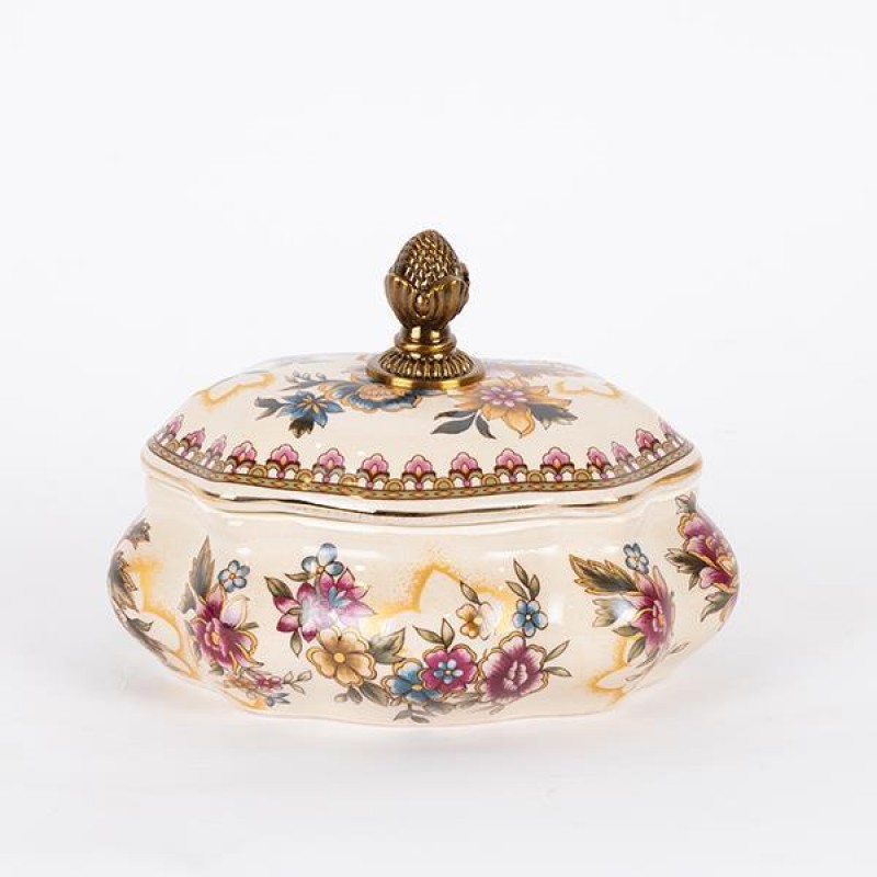 Φοντανιέρα Πορσελάνη Λευκή Με Χρυσά Λουλούδια 18x18x14Εκ Estheti