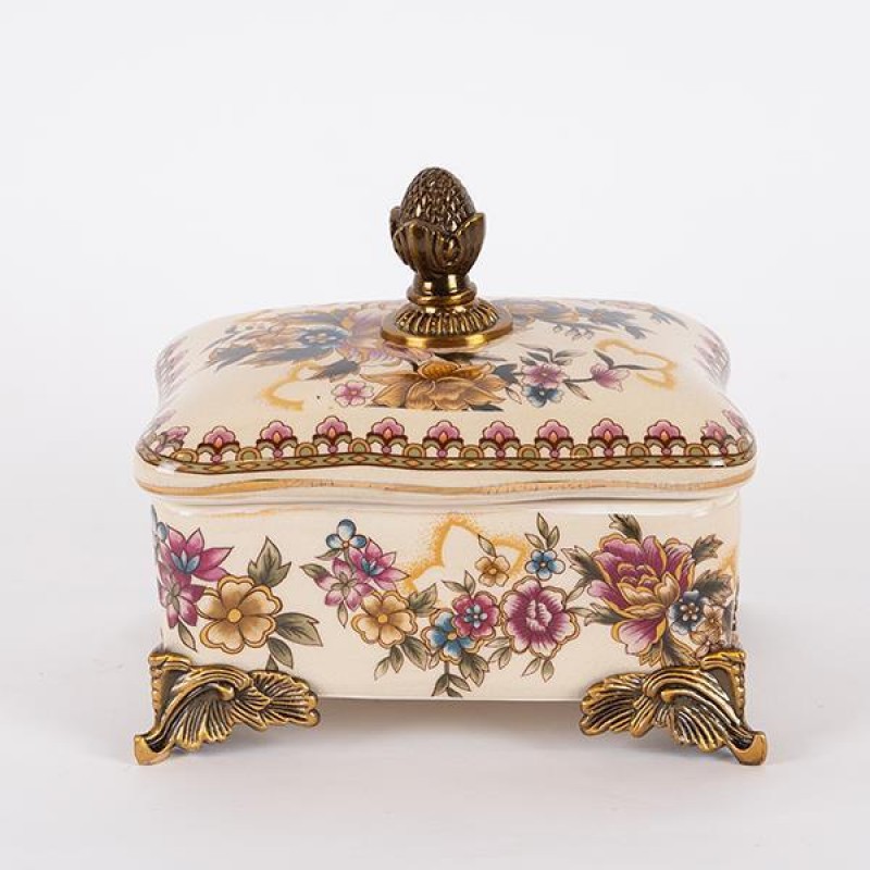 Διακοσμητικό Κουτί Πορσελάνη Λευκό/Χρυσό 15x11x15Εκ Estheti