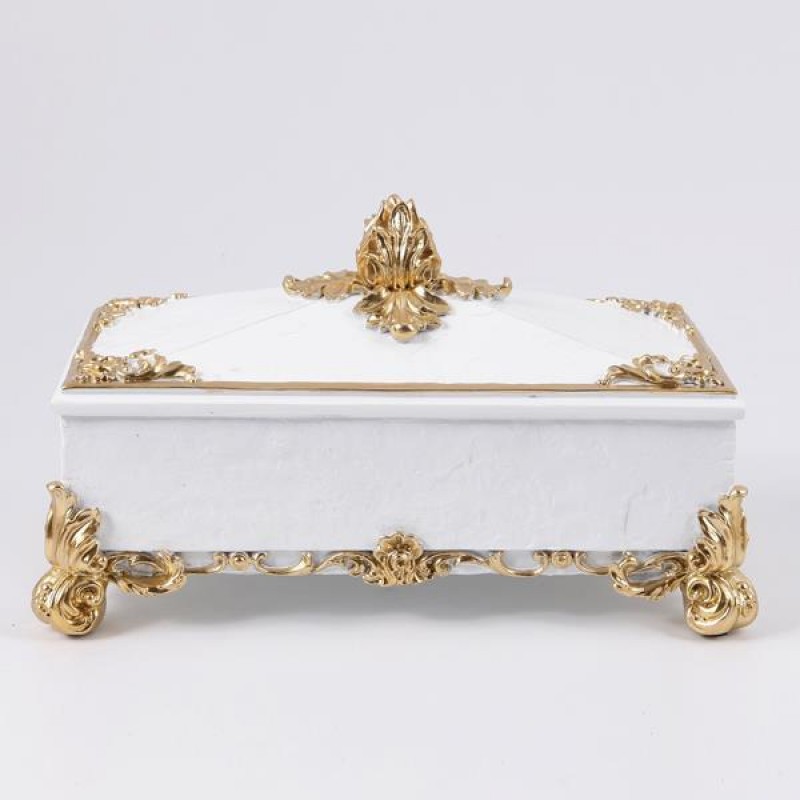 Διακοσμητικό Κουτί Πορσελάνη Λευκό/Χρυσό 21.8x12x12Εκ Estheti 