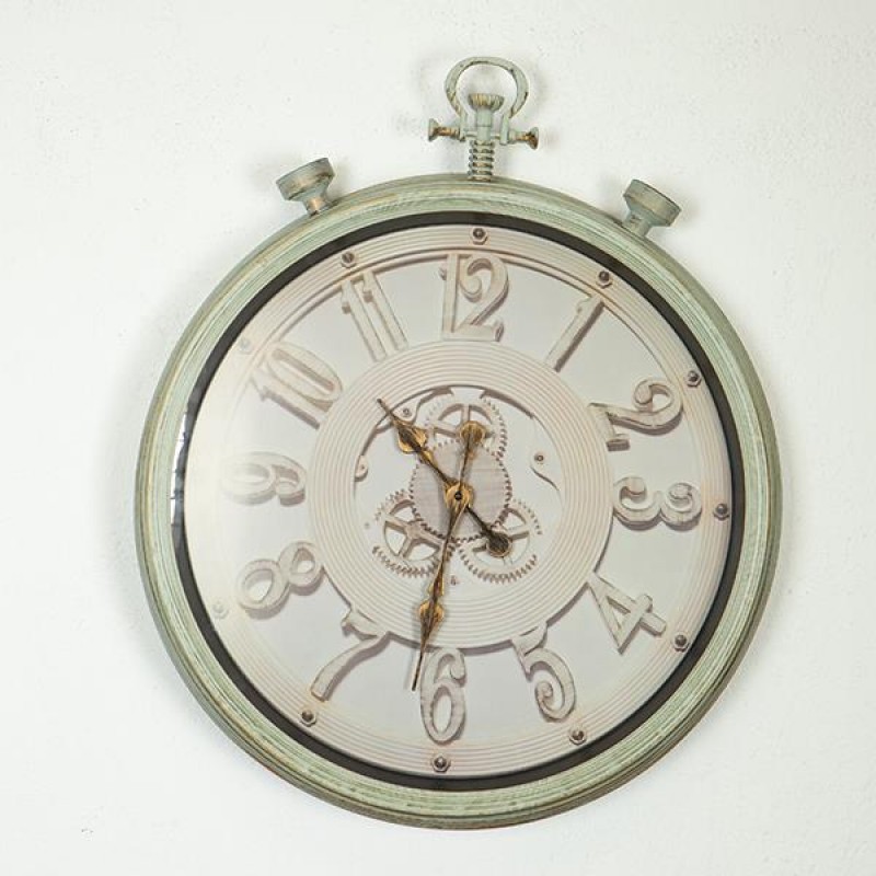 Ρολόι Τοίχου Πλαστικό Με Γραναζια Αντικέ Εκρού-Μπεζ-Μαύρο 61x71.5x7.8Εκ Estheti