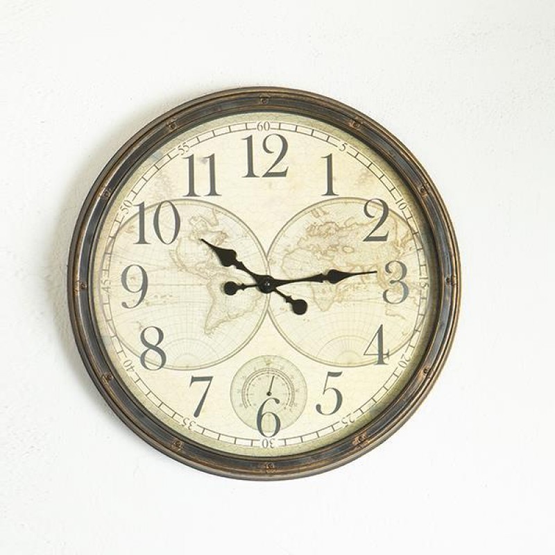 Ρολόι Τοίχου Πλαστικό Αντικέ Μαύρο - Μπεζ 51x51x4.5Εκ Estheti