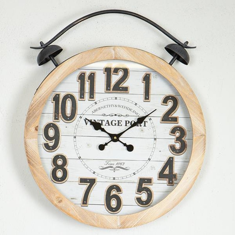 Ρολόι Τοίχου Ξύλο/Σίδερο Με Γυαλί Μαύρο-Λευκό-Φυσικό 50x6x60Εκ Estheti 