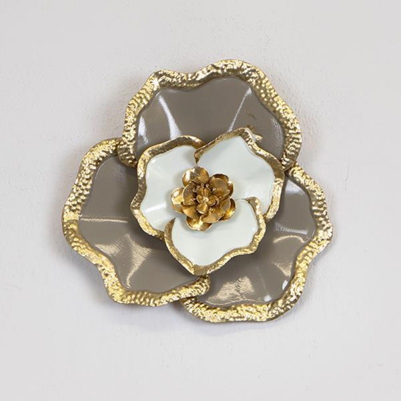 Διακοσμητικό Τοίχου Λουλούδι Μέταλλικο Χρυσό - Γκρι - Λευκό 32.4x29.8x5.7Εκ Estheti