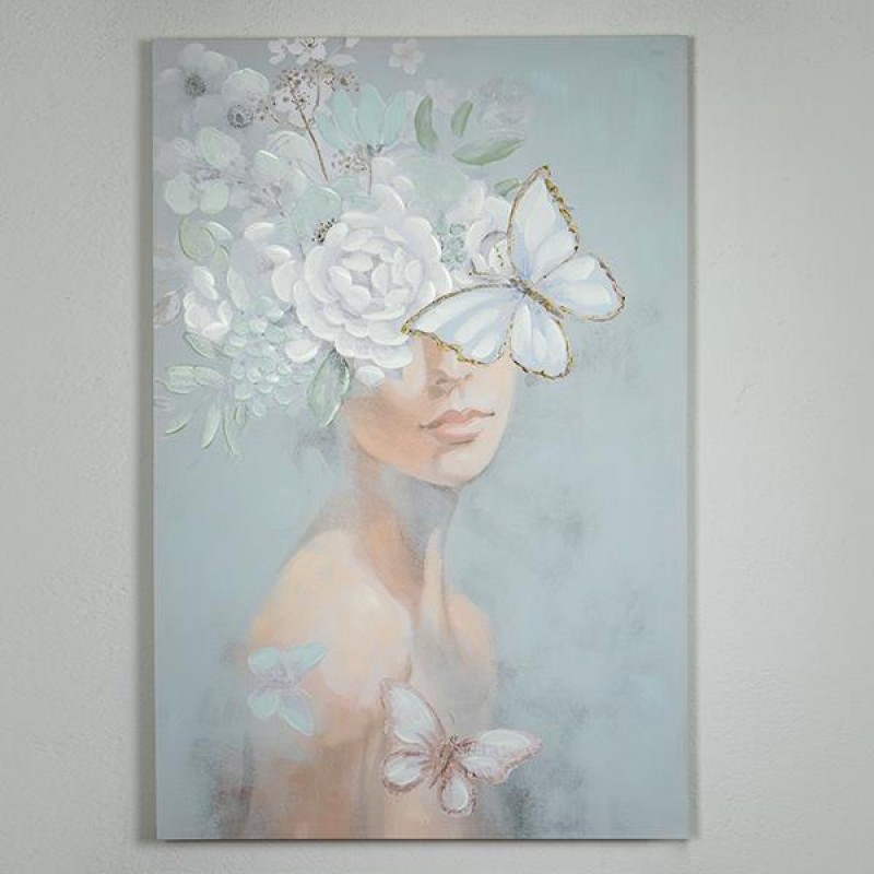 Πίνακας Σε Καμβά Γυναίκα Με Λουλούδια Και Πεταλούδες 80x120x3.5Εκ Estheti