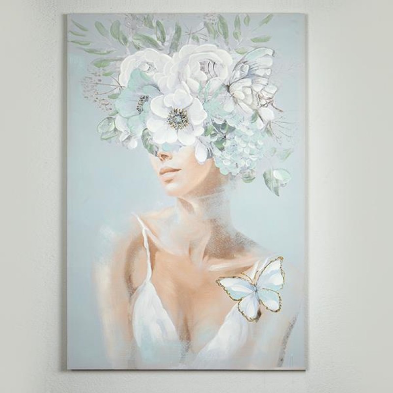 Πίνακας Σε Καμβά Γυναίκα Με Λουλούδια Και Πεταλούδες 80x120x3.5Εκ Estheti