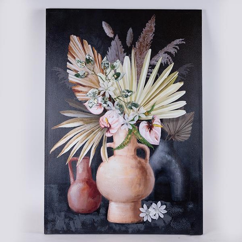 Πίνακας Βάζο με Λουλούδια Πολύχρωμο Μαύρο 70x100x3Εκ Estheti