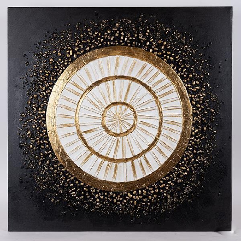 Πίνακας Καμβάς Σχέδιο Κύκλος Μαύρο-Χρυσό-Λευκό Χρώμα 80x80x3Εκ Estheti